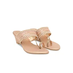 ROCIA By Regal Rose Gold Women Embroidered Wedges Heels Sandals-picture-11