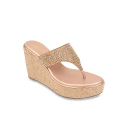 Rocia by Regal Women's Champagne Gold Thong Wedges-picture-18