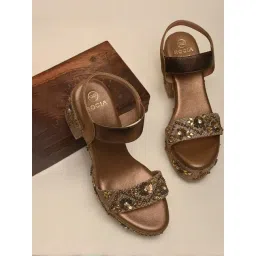 Rocia by Regal Women's Gold Ankle Strap Sandals-picture-27