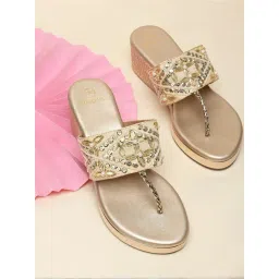 Rocia by Regal Women's Gold T-Strap Wedges-picture-32