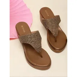 Rocia by Regal Women's Gold Thong Wedges-picture-28