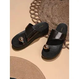 Rocia by Regal Women's Gun Metal Toe Ring Wedges-picture-36