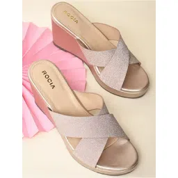 Rocia by Regal Women's Rose Gold Cross Strap Wedges-picture-41