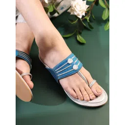 rocia GLAM STORY Noorie Embroidered Sky Blue Kolhapuri Sandal Heels-picture-13