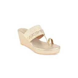 Rocia Women Gold-Toned Ethnic One Toe Flats-picture-20