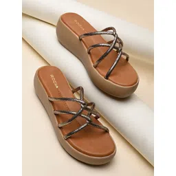 Rocia Women PU Solid Open Back Open Toe Criss Cross Platform Sandals-image-14