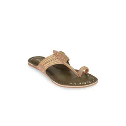 Rocia Women Taupe Textured Kolhapuri Flats-picture-15