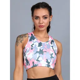 Rock Paper Scissors Women White & Blue Abstract Rapid Dry Sports Bra-picture-29