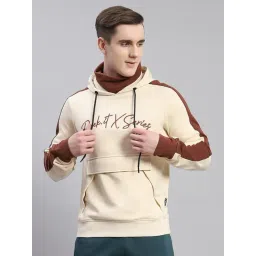 Rock.It Cream Regular Fit Colour Block Hooded Sweatshirt-image-36