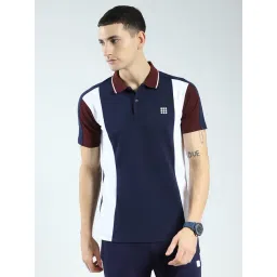 Rock.It Navy Blue Cotton Lycra Regular Fit Colorblock Polo T-Shirt-picture-28