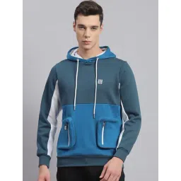 Rock.it Turquoise Regular Fit Colour Block Hooded Sweatshirt-image-35