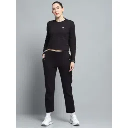 Rock.it Women's Black Solid Round Neck Full Sleeve Tracksuit-picture-32