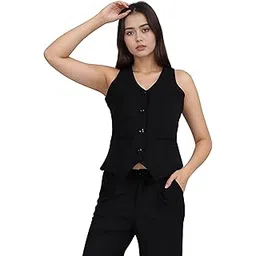 rocksy Stylish Waistcoat for Women | Formal Tops for Women | Sleeveless V Neck Office Wear Jacket-picture-13