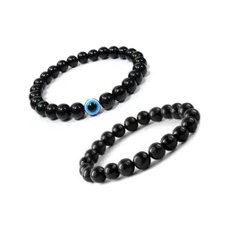 Rodya Set of 2 Black & Evil Eye Crystal Beaded Elasticated Bracelet-picture-20