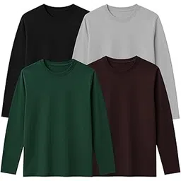 rodzen 100% Pure Cotton Round Neck Regular Fit Plain Solid Full Sleeve T-Shirt Combo for Men & Boys (Pack of 4 Available in Size S to 2XL)-picture-16