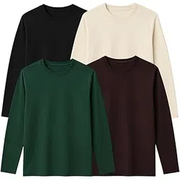 rodzen 100% Pure Cotton Round Neck Regular Fit Plain Solid Full Sleeve T-Shirt Combo for Men & Boys (Pack of 4 Available in Size S to 2XL)-picture-15