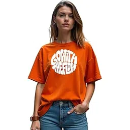 rodzen Oversized | Loose Fit | Half Sleeves Drop Shoulder Cotton Blend Round Neck Printed T-Shirt for Women-picture-33