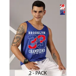 Rodzen Pack Of 2 Typography Printed Round Neck Sleeveless Regular Fit Casual T-shirts-image-10