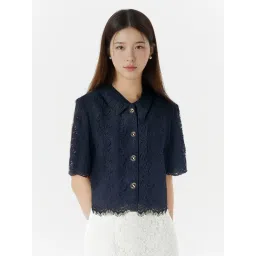 Roem Navy Regular Fit Lace Shirt-picture-11