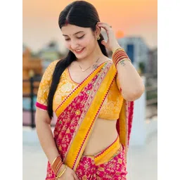 ROFOLO Floral Mirror Work Pashmina Handloom Patola Saree-picture-11