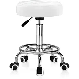 Rolling Stool PU Leather Round - Ultra Soft Padded Seat Cushion Stool with Wheels with Footrest, Weight Capacity 300lb,Adjustable Height Stool for Tattoo Massage Salon Medical Spa Center (white1)-picture-39