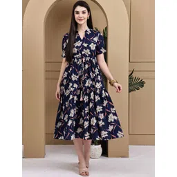 Roly Poly Floral Print Puff Sleeve A-Line Midi Dress-picture-39