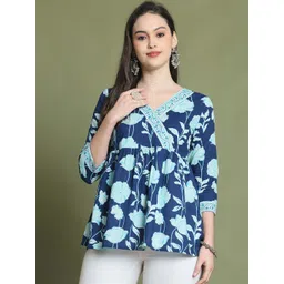 Roly Poly Women Floral Printed V-Neck Cotton Peplum Top-picture-17
