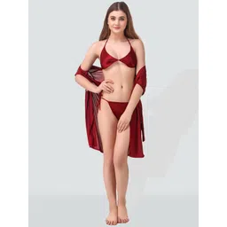 Romaisa Maroon Solid Robe with Bra and Thong-picture-37