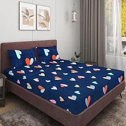 ROMEE Elegant Floral Printed Glace Cotton Double Bedsheet, 144 TC Soft Feel, Flat Bedsheet Queen Size (90 x 100 Inches), with 2 Pillow Covers, Blue (BED527-A)-image-30