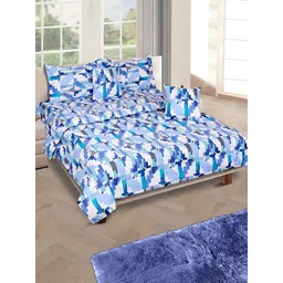 ROMEE Blue & White Printed Cotton Double Queen Bedding Set with Pillow Covers-picture-31