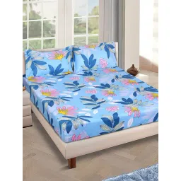 Romee Blue Microfibre Floral Bed Sheets-picture-22