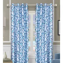 romee Blue Polyester Floral 7FT Light Filtering Eyelet Door Curtains (Pack of 2)-picture-11