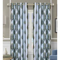 romee Blue Polyester Floral 7FT Light Filtering Eyelet Door Curtains (Pack of 2)-picture-29