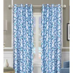 romee Blue Polyester Floral 9FT Light Filtering Eyelet Long Door Curtains (Pack of 2)-picture-30