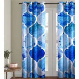 romee Blue Polyester Velvet Ethnic Motif 7FT Light Filtering Eyelet Door Curtains (Pack of 1)-picture-39