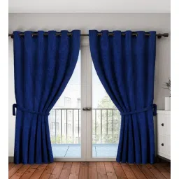 romee Blue Velvet Solid 7FT Light Filtering Eyelet Door Curtains (Pack of 2)-picture-40