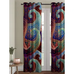 ROMEE Coffee Brown & Blue Ethnic Motifs Printed Room Darkening Door Curtain-picture-26