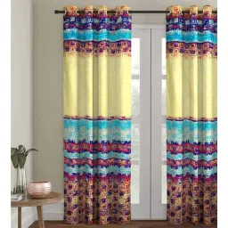 romee Multicolour Polyester Velvet Abstract 7FT Light Filtering Eyelet Door Curtains (Pack of 1)-picture-27