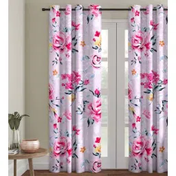 romee Multicolour Polyester Velvet Floral 7FT Light Filtering Eyelet Door Curtains (Pack of 1)-picture-30