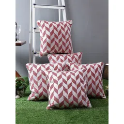 ROMEE Pink & White Set of 5 Geometric Square Cushion Covers-picture-13