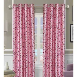 romee Pink Polyester Floral 9FT Light Filtering Eyelet Long Door Curtains (Pack of 2)-picture-11