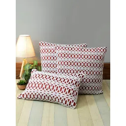 ROMEE Red & White Set of 3 Geometric Square Cushion Covers-picture-20