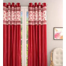 romee Red Jacquard Floral 9FT Light Filtering Eyelet Long Door Curtains (Pack of 1)-picture-35