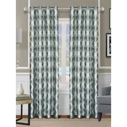 ROMEE Teal & Green 2 Pieces Floral Printed Door Curtain image 1