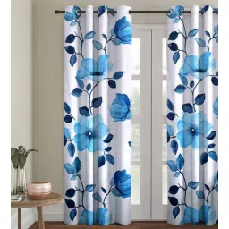 romee White Polyester Velvet Floral 7FT Light Filtering Eyelet Door Curtains (Pack of 1)-picture-20