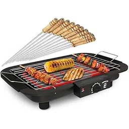 ROMILAS Electric Barbeque Grill Home 2000W Non Stick Electric Bbq Tandoori Maker Smokeless Barbeque Grill Set For Indoor/Outdoor Barbique Paneer, Fish Grilled 12 Stick, Gloves Set, And 2 Oil Brush-image-6