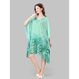 ROMONIA Women Floral Printed V-Neck Kimono Sleeve Georgette Kaftan Dress-picture-21