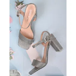 Ronnie Grey Embellished PU Party Block Pumps-picture-16