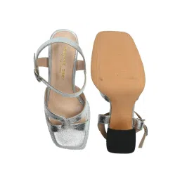 Ronnie Grey Women Silver Metallic Animal Print Sandals image 5