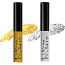 RONZILLE Combo of 2 Waterproof shimmer Metallic Glitter Eyeliner ( Silver,Gold) 10 ml (Silver, Gold)-picture-39